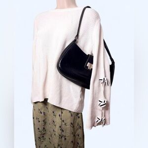 Elle White Knit Coquette Sweater with Black and White Bows